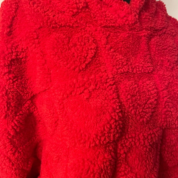 Joyspun Women's heart Embossed Plush Hoodie Pajama top red size 2X - Picture 4 of 8